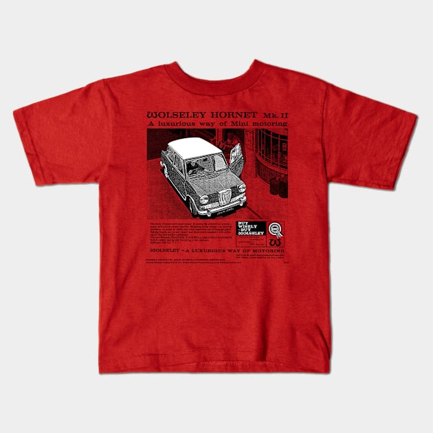 WOLSELEY HORNET - advert Kids T-Shirt by Throwback Motors